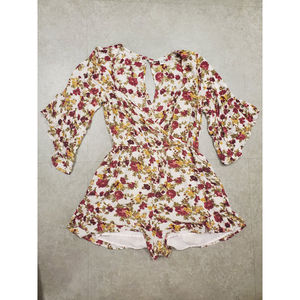 American Eagle Outfitters Women's Size M Medium Flower Jumper Romper Pink White